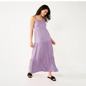 SO Lavender purple tiered empire waist maxi dress super soft knit modal fabric M